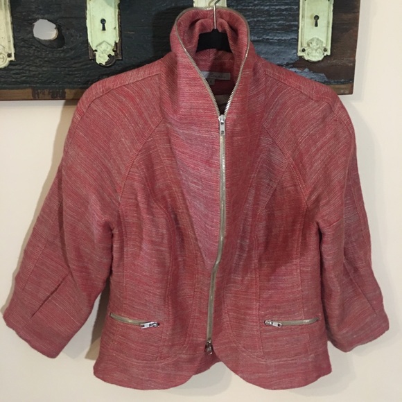 Emil Rutenberg Designer Linen Mix Rough Weave Red & Beige Stud Collar Jacket - Picture 7 of 16